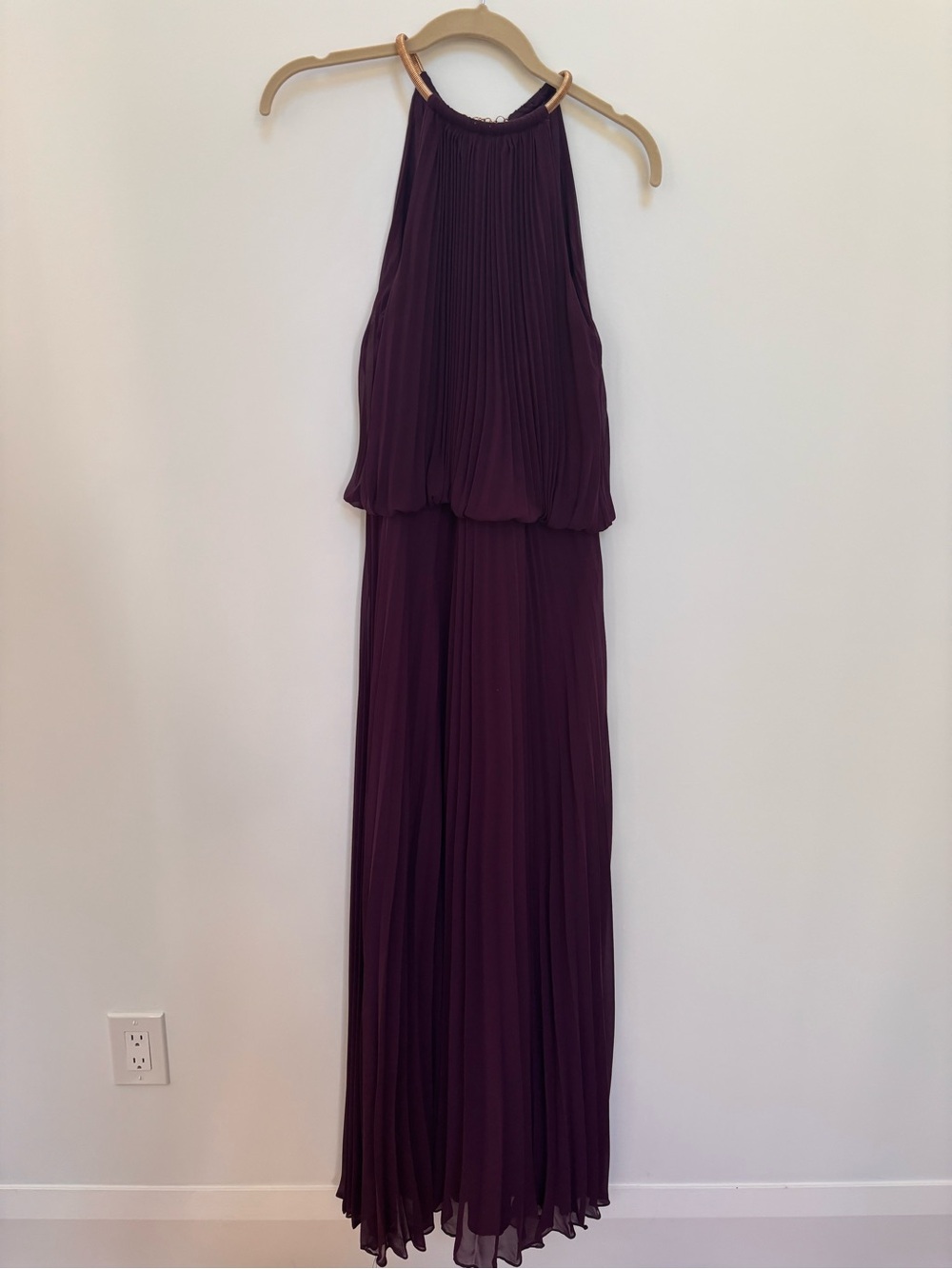 Xscape Plum Pleated Halter Maxi Dress